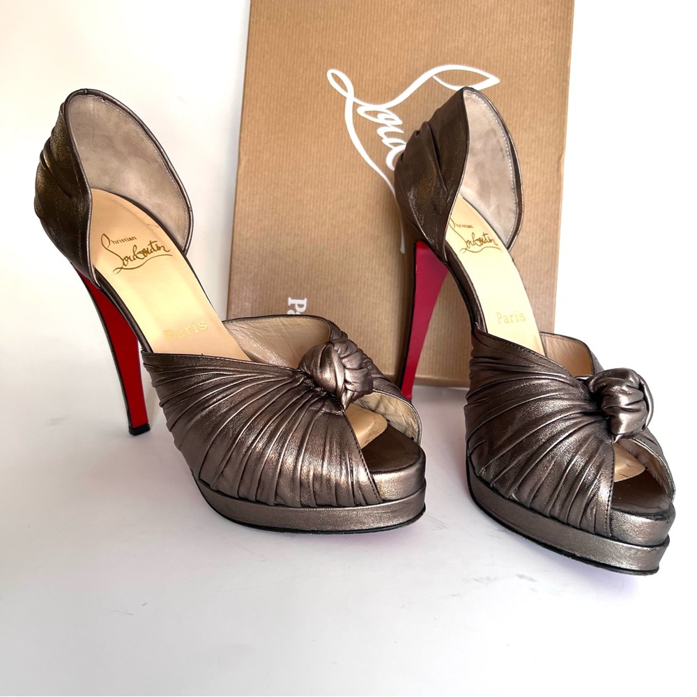 Christian Louboutin ALTA NODO 140 NAPPA PEWTER  DORSAY PUMPS - Authentic!
